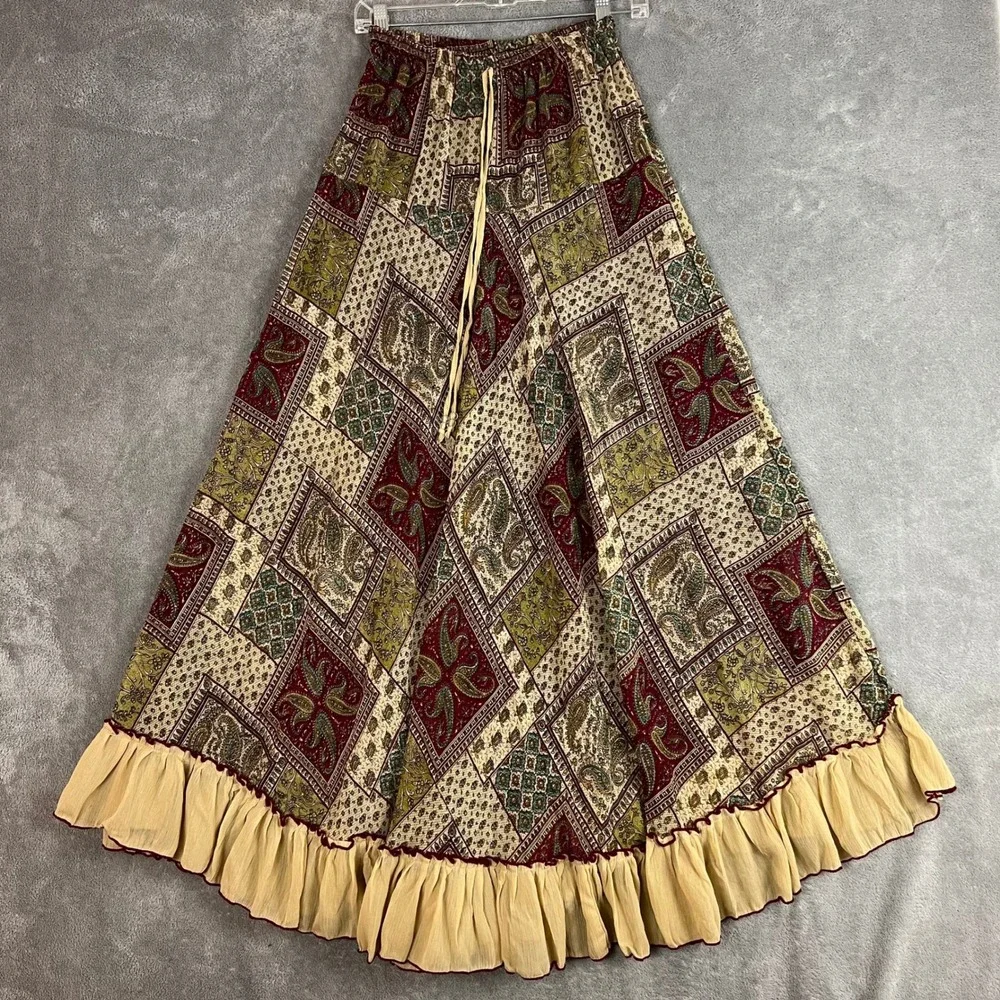 Vintage Maxi Skirt Womens XS/S Ruffle Paisley Boho Cottagecore Fairy Gypsy